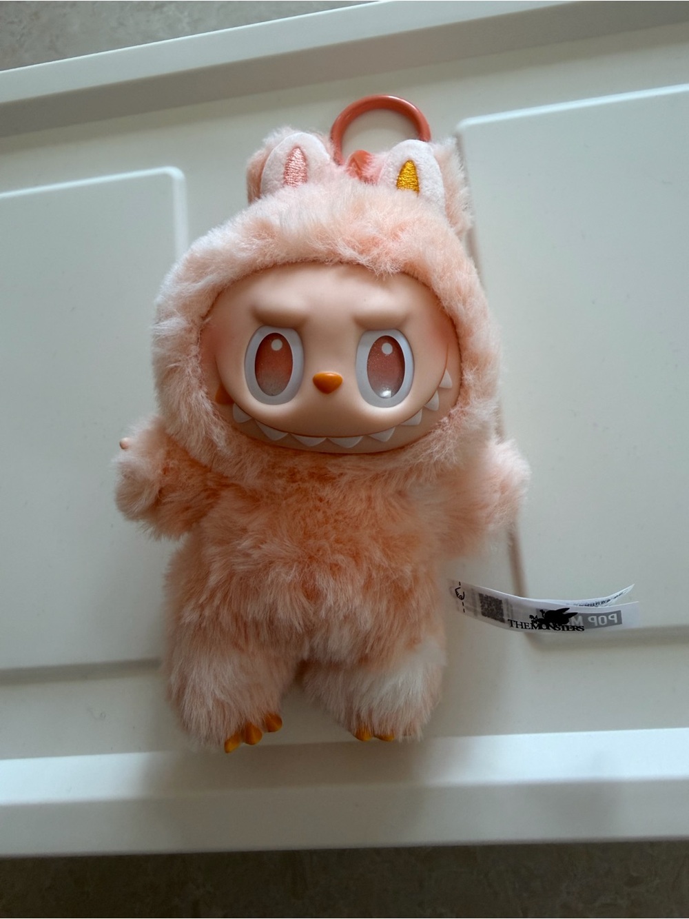 Labubu-Plush Character Keychain - Peach Faux Fur Cute Monster